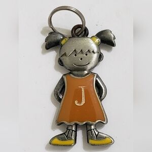 Orange and Yellow Girl Charm Pendant With Letter J